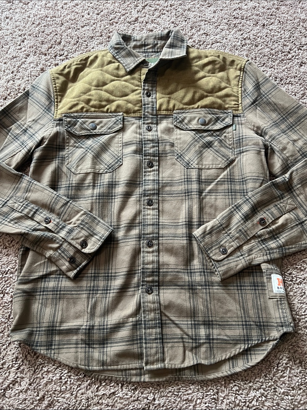 Howler Bros Quintana Olive Green Quilted Plaid Flannel Shirt Size S